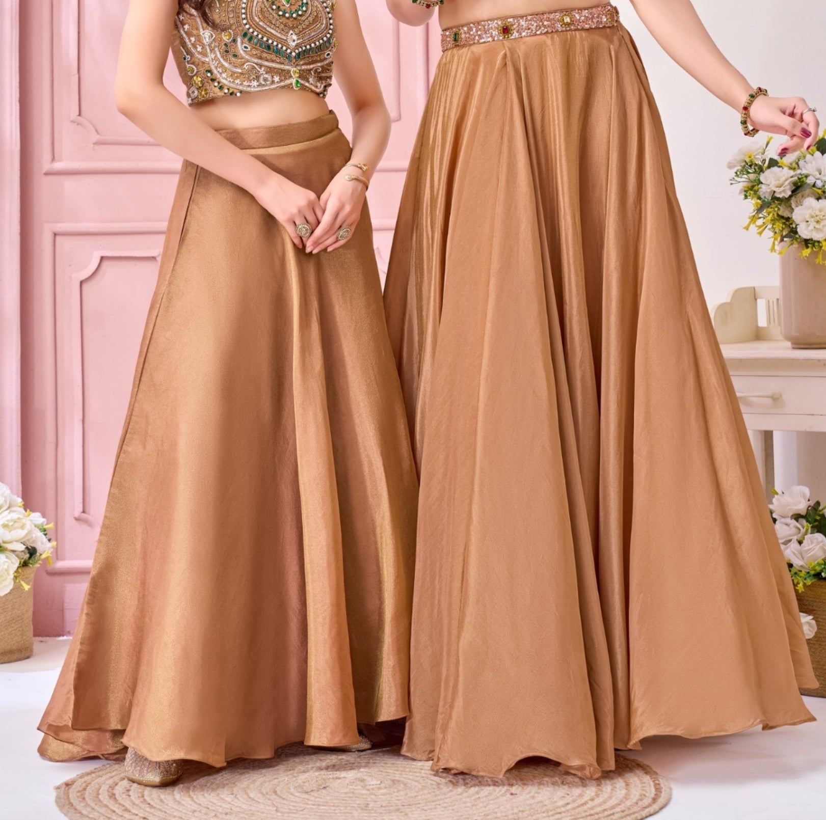 Copper Gold Embellished Lehenga Choli Set |  Ethnic Wear For Girls
