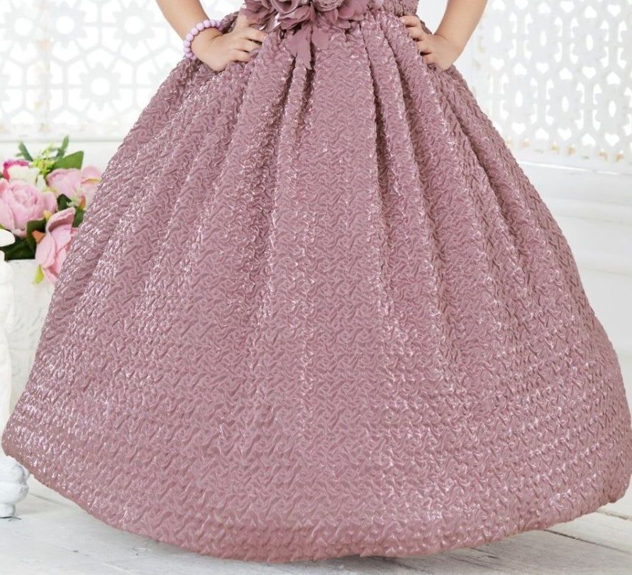 Onion Pink -Floral Textured Long Gown