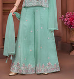 Mint Green Embroidered Kurta with Palazzo Pants & Dupatta | Ethnic Wear For Girls