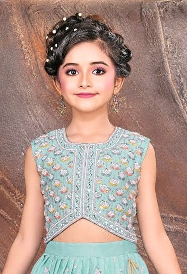 Ferozi Green with Multicolour Thread Embroidered Lehenga Set