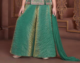 Emerald Green Floral Embroidered Kurta with Palazzo Pants & Dupatta | Ethnic Wear For Girls