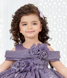 Lavender Rosette - Off-Shoulder Party Short Frock