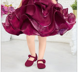 Wine Satin Organza -Sculpted Ruffle Short Frock