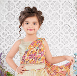 Cream Floral Embroidered Lehenga Set with Printed Dupatta