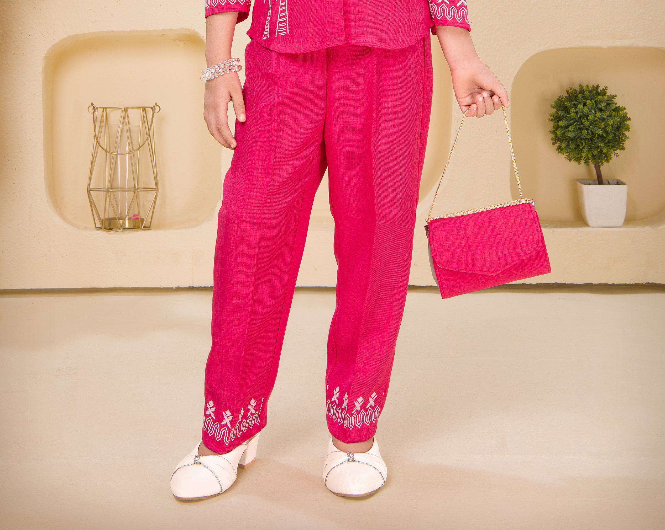 Rani Pink Palm Embroidered Co-ord Set