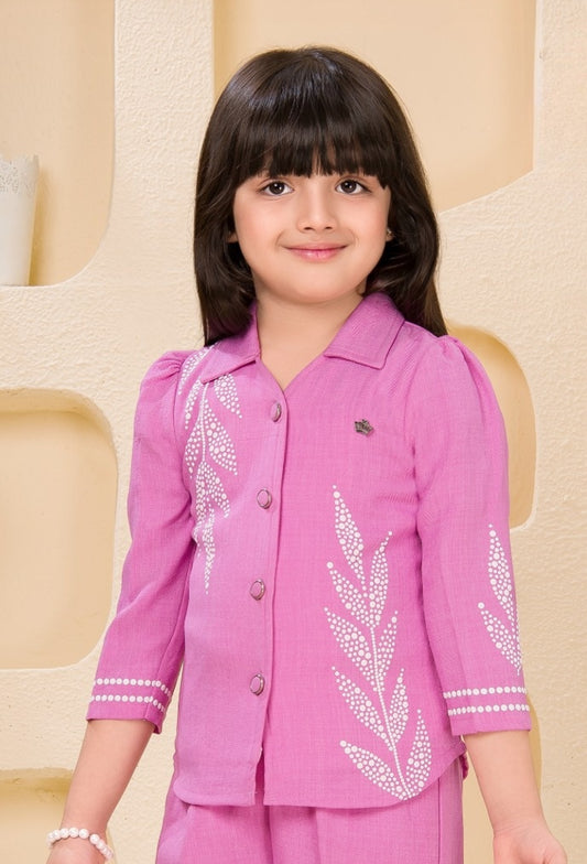 Purple Classic Leaf Embroidered Co-Ord Set