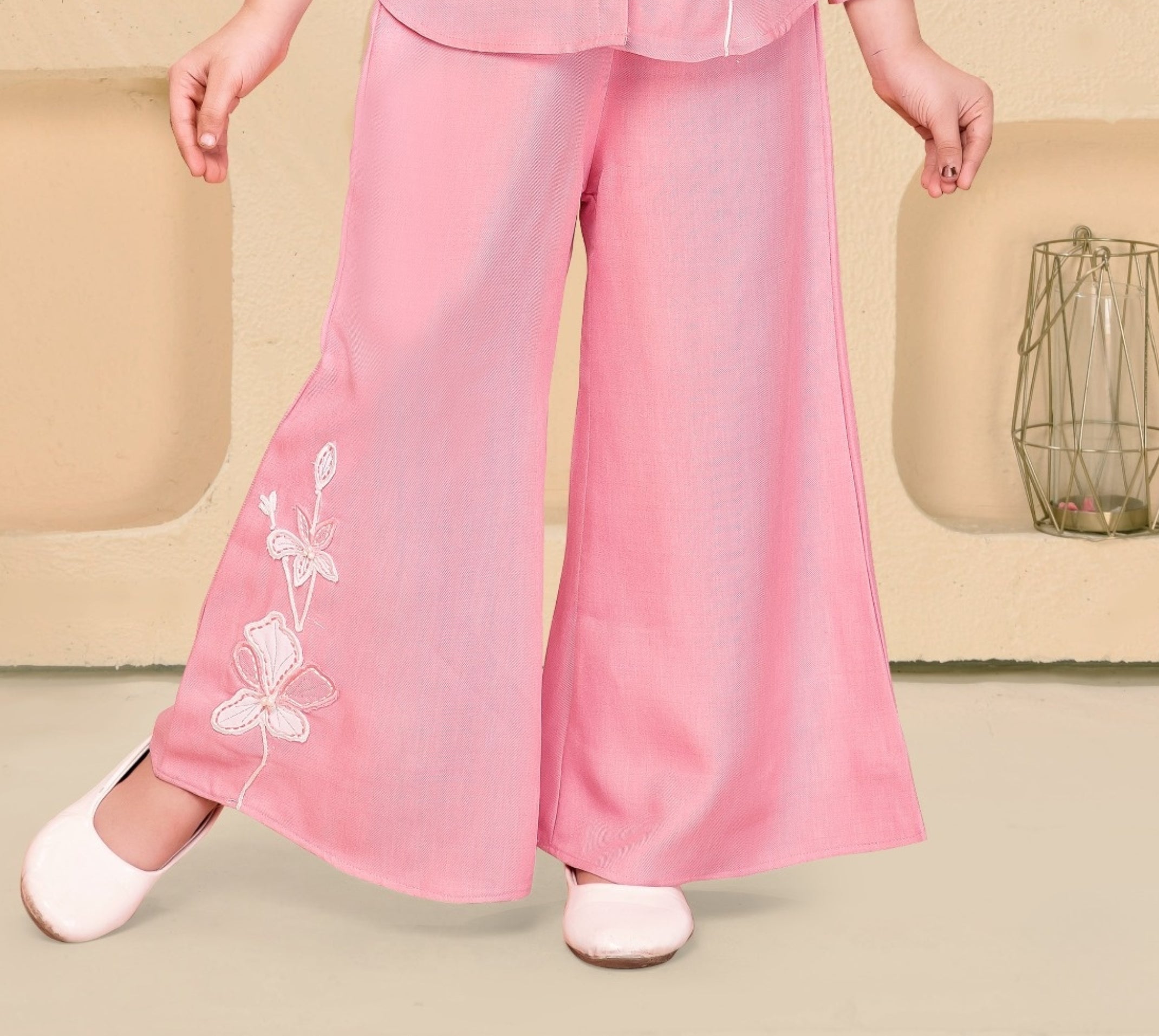 Pink Palazzo Set with Floral Embroidery