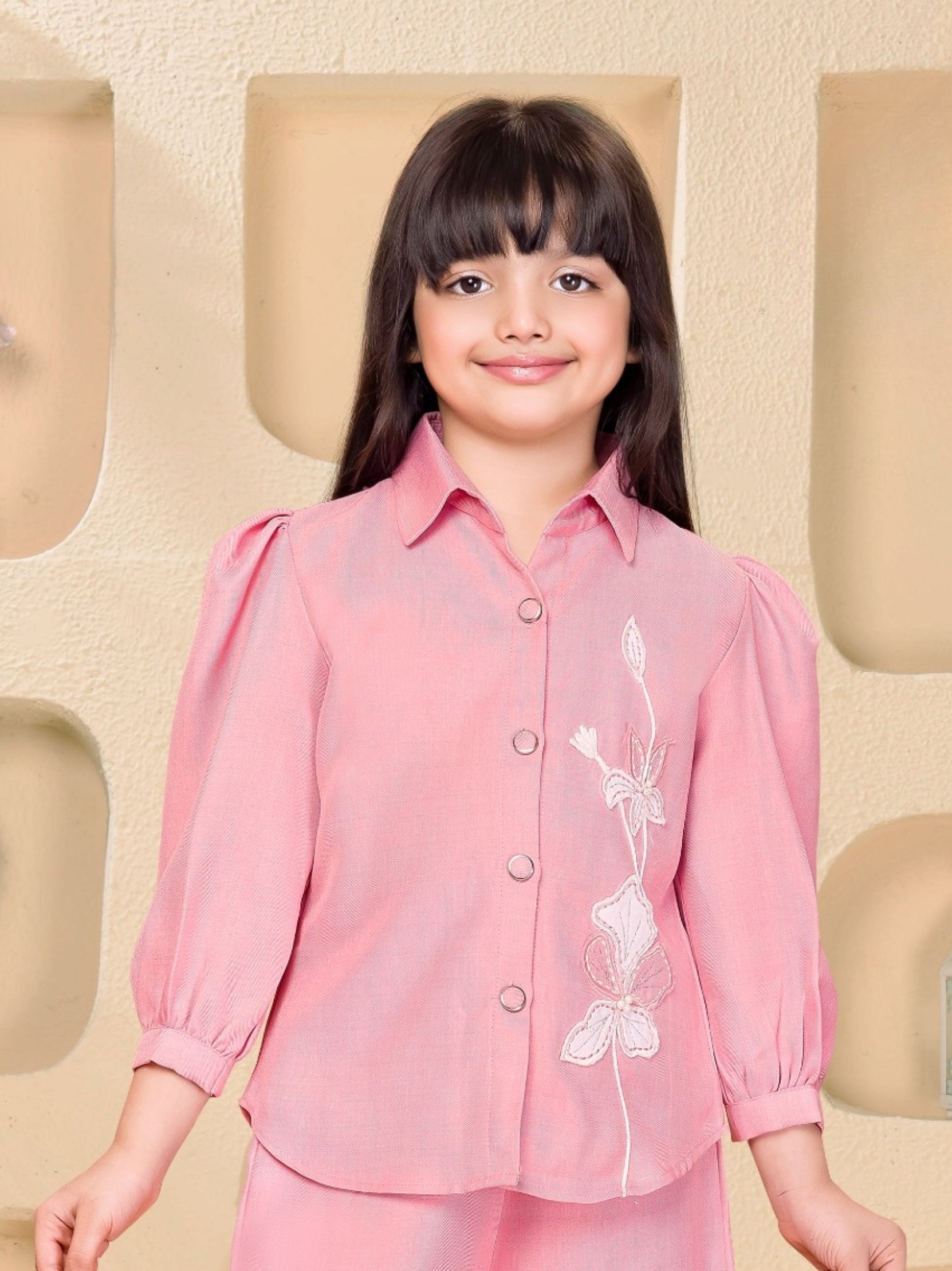 Pink Palazzo Set with Floral Embroidery