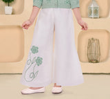 Mint Green Embroidered Top White Palazzo Set | Party Wear Kids Outfit for Girls