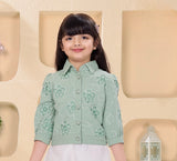 Mint Green Embroidered Top White Palazzo Set | Party Wear Kids Outfit for Girls