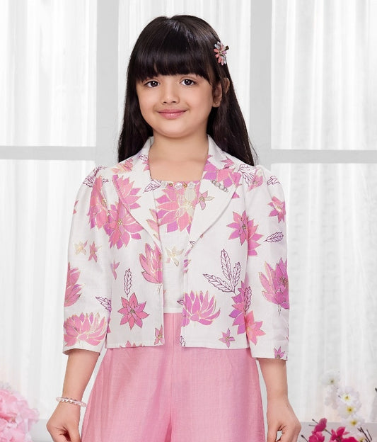 Blush Pink Blossom Palazzo Co-ord Set | Casual Wear Kids Outfit for Girls