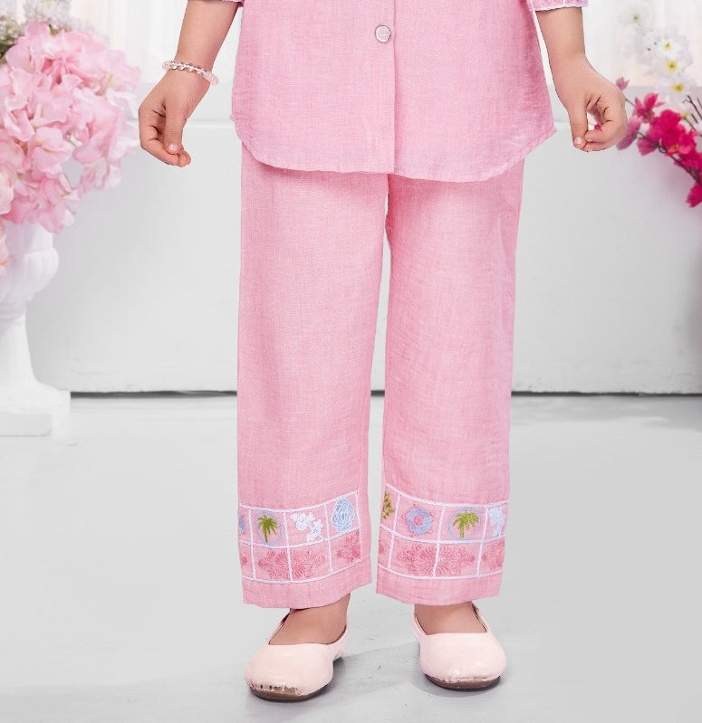 Pastel Pink Embroidered Kurti Set | Casual Wear Kids Outfit for Girls