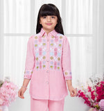 Pastel Pink Embroidered Kurti Set | Casual Wear Kids Outfit for Girls