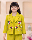 Lime Green Jacket Co-Ord Set with Crop Top & Palazzo | Western Wear Kids Outfit for Girls