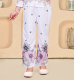 Pearl White Floral Jacket Pant Co-ord Set | Casual Wear Kids Outfit for Girls