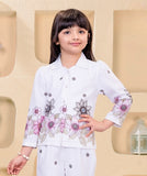 Pearl White Floral Jacket Pant Co-ord Set | Casual Wear Kids Outfit for Girls