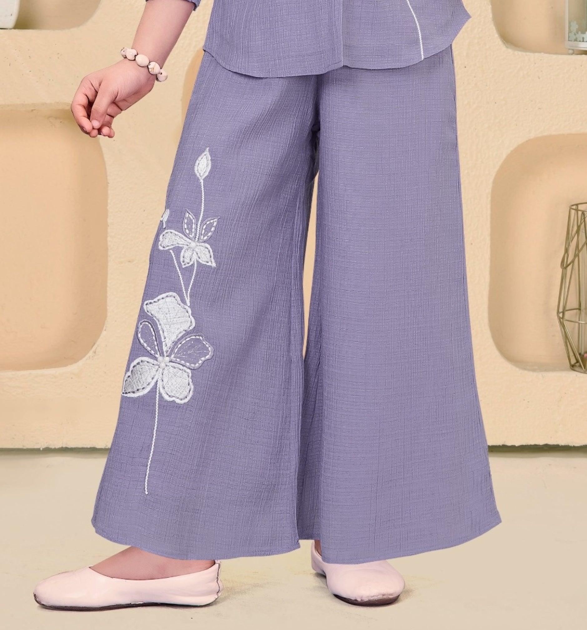 Purple Embroidered Shirt & Palazzo Co-Ord Set | Western Wear Kids Outfit for Girls