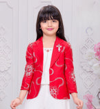 Red Embroidered Jacket Co-Ord Set with Ivory Top & Palazzo | Party Wear Outfit for Girls