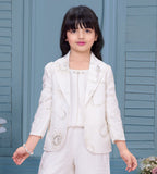 White Embroidered Jacket Co-Ord Set with Top & Palazzo | Kids Party Wear Outfit for Girls