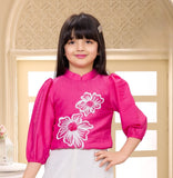 Hot Pink Embroidered Top with White Floral Palazzo | Casual Kids Co-Ord Outfit for Girls