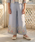 Blue Embroidered Jacket Co-Ord Set with Top & Palazzo | Kids Western Wear Outfit for Girls