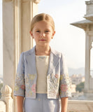 Blue Embroidered Jacket Co-Ord Set with Top & Palazzo | Kids Western Wear Outfit for Girls