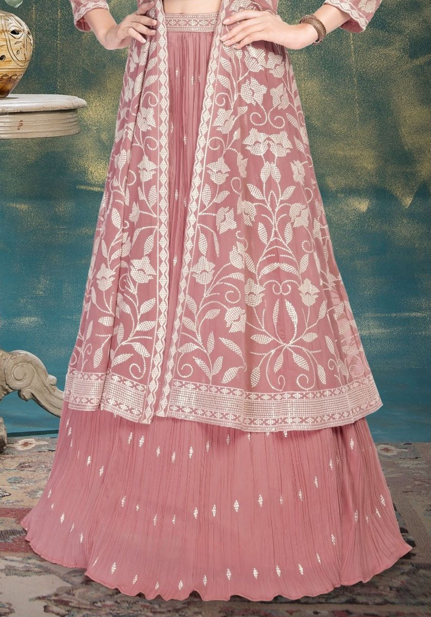 Rose Pink -Gulbahar Embroidered Layered Lehenga  Set