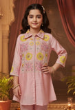 Blush Pink Floral Embroidered Kurti Pant Set