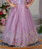 Purple Sequin Glow Layered Lehenga with Ruffle Sleeves