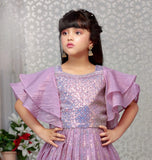 Purple Sequin Glow Layered Lehenga with Ruffle Sleeves