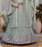 Green Embroidered Cape Style Lehenga Set