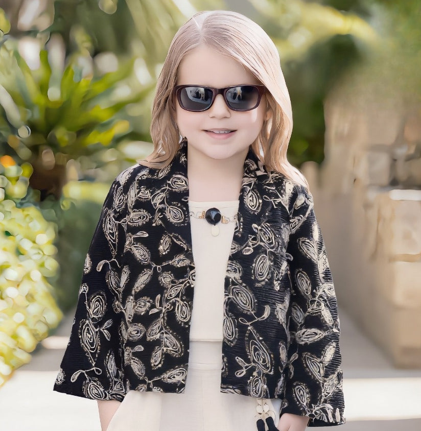 Ivory & Black Noir Designer Palazzo Set | Party Wear Kids Outfit for Girls