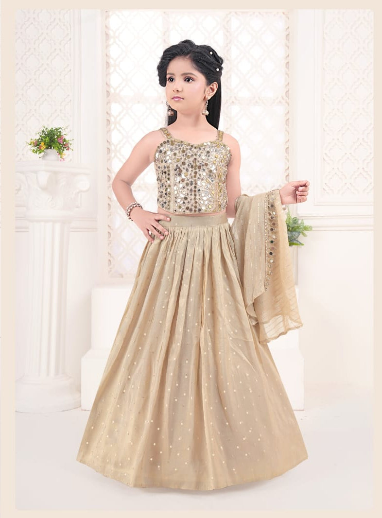 Champagne Gold Embellished Layered Anarkali Gown with Sheer Dupatta | Ethnic Wear For Girls