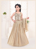 Champagne Gold Embellished Layered Anarkali Gown with Sheer Dupatta | Ethnic Wear For Girls