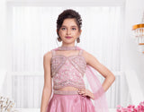 Blush Pink Embroidered Crop Top & Flared Lehenga Set with Dupatta | Ethnic Wear For Girls