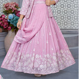 Pink Blossom Sequinned Embroidered Long Gown with Jacket