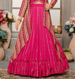 Rani Pink Royale Printed Jacket Lehenga Set |  Kids Ethnic Wear for Girls