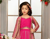 Rani Pink Royale Printed Jacket Lehenga Set |  Kids Ethnic Wear for Girls