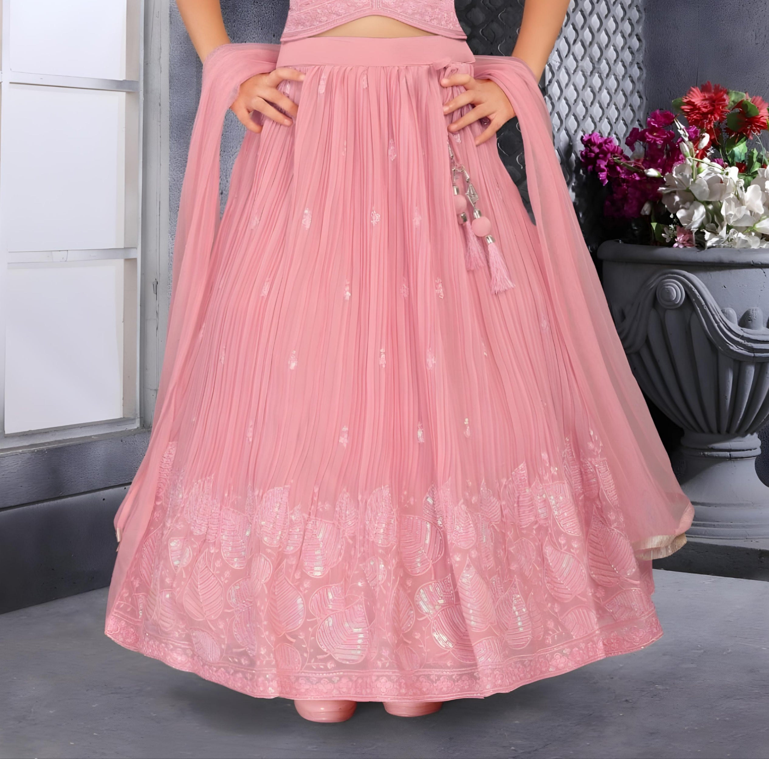 Peach Embroidered Lehenga Choli with Dupatta