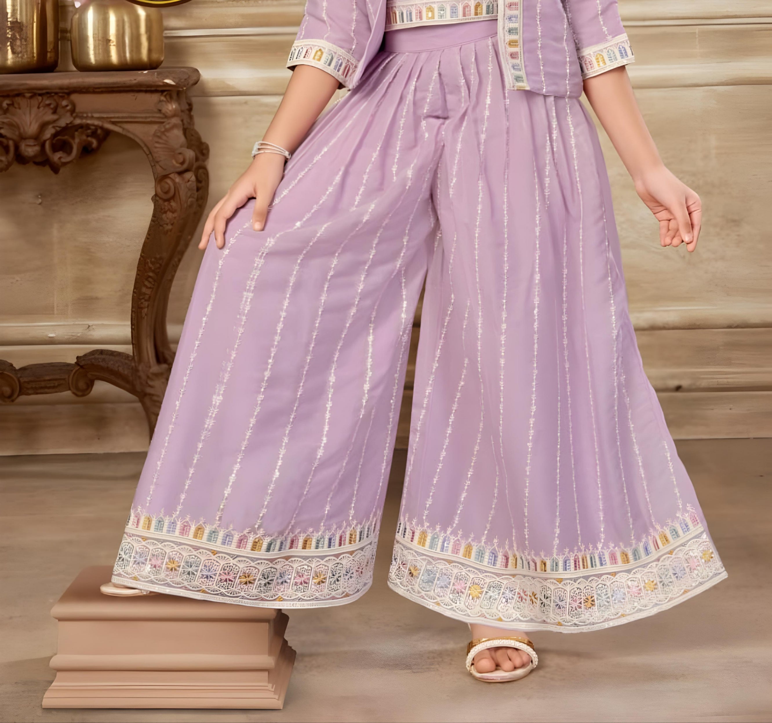 Purple Embroidered Palazzo Set with Jacket