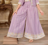Purple Embroidered Palazzo Set with Jacket