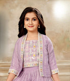 Purple Embroidered Palazzo Set with Jacket