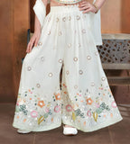 Off White Floral Embroidered Palazzo Set