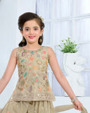 Antique Gold Embroidered Top & Sharara Set | Kids Ethnic Outfit for Girls