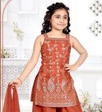 Rust Copper Embroidered Kurti Palazzo Set | Kids Ethnic Outfit for Girls