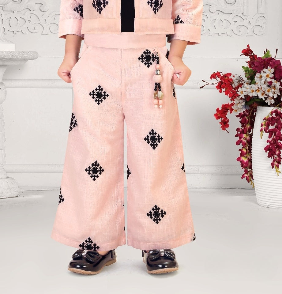 Peach Ikat Jacket Co-ord Set | Casual Wear Kids Outfit for Girls