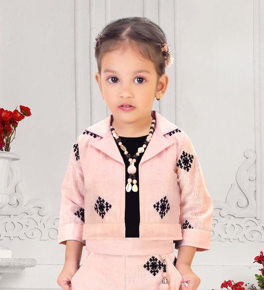 Peach Ikat Jacket Co-ord Set | Casual Wear Kids Outfit for Girls