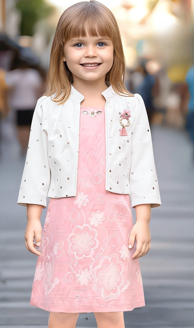 Blush Pink Blossom Party Short Frock | Party Wear Kids Dress for Girls