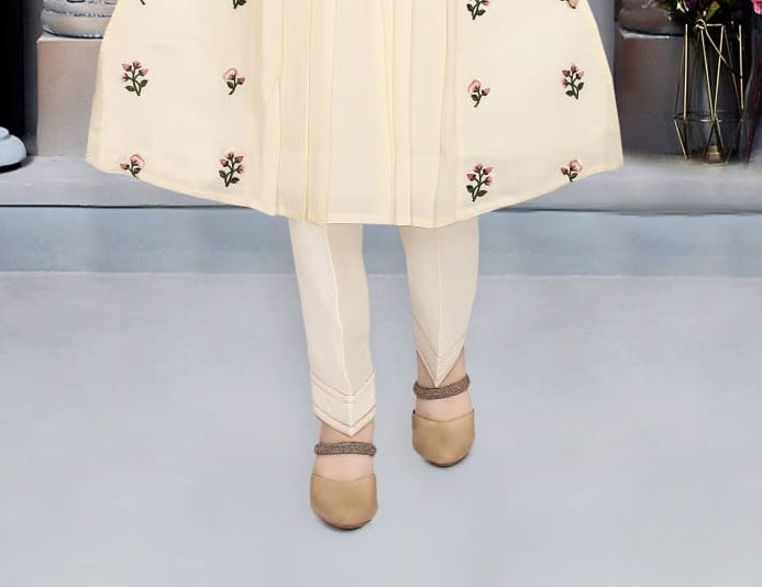 Ivory Cream Blossom Embroidered Salwar Suit | Kids Ethnic Outfit for Girls