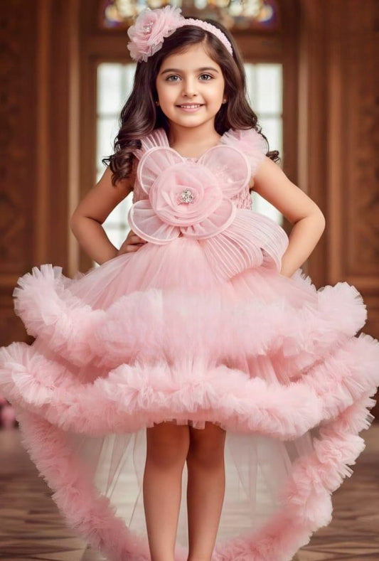 Blush Peach Rose Royal Couture Short Frock